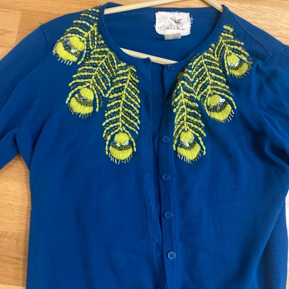 Anthropologie Tabitha Cardigan - beaded peacock 🦚 feathers- so pretty! - Picture 6 of 10